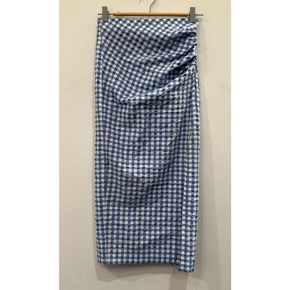 Zara Blue and White Gingham Midi Skirt, XS - Picture 1 of 5